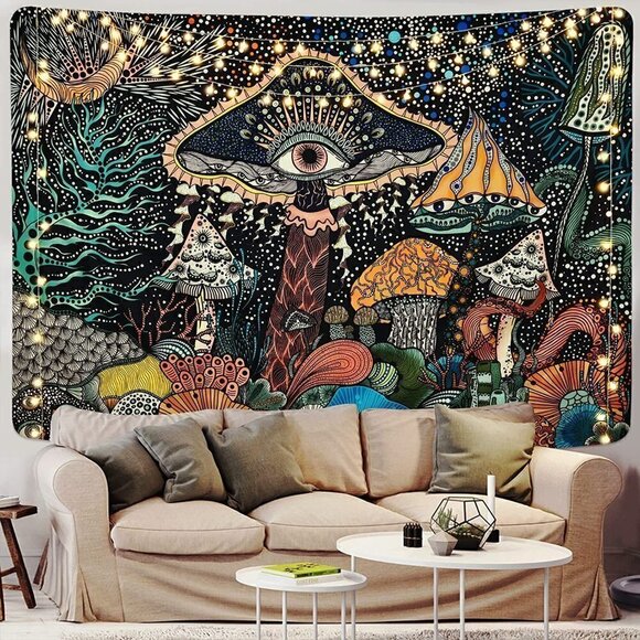 Psychedelic Forest Mushroom Tapestry Abstract Wall Living Room Bedroom Dorm NWT - Picture 5 of 8